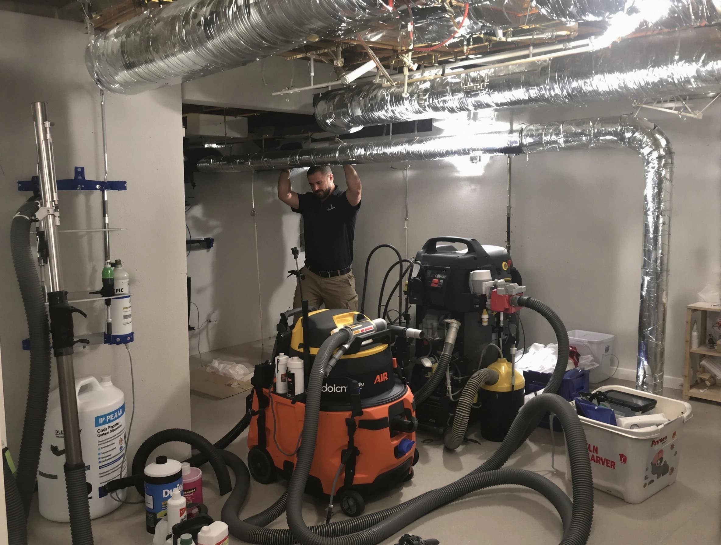 Northglenn Air Duct Cleaning specialist performing professional mold removal from air ducts using safety equipment in Northglenn